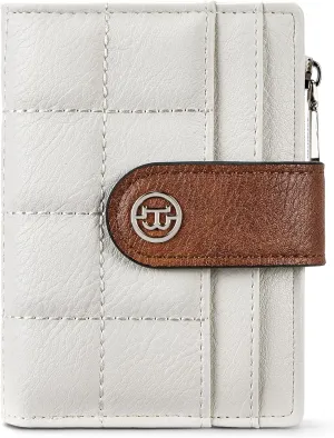 BOSTANTEN Small Wallet for Women Leather RFID Blocking Card Holder Bifold Compact Wallets With Zipper Coin Pocket Brown＆White