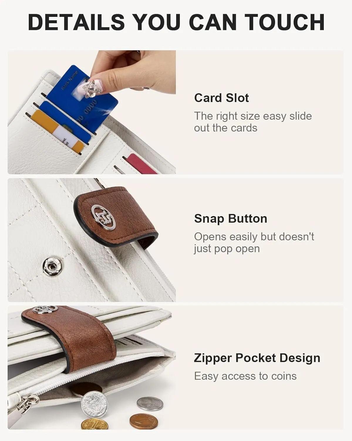BOSTANTEN Small Wallet for Women Leather RFID Blocking Card Holder Bifold Compact Wallets With Zipper Coin Pocket Brown＆White