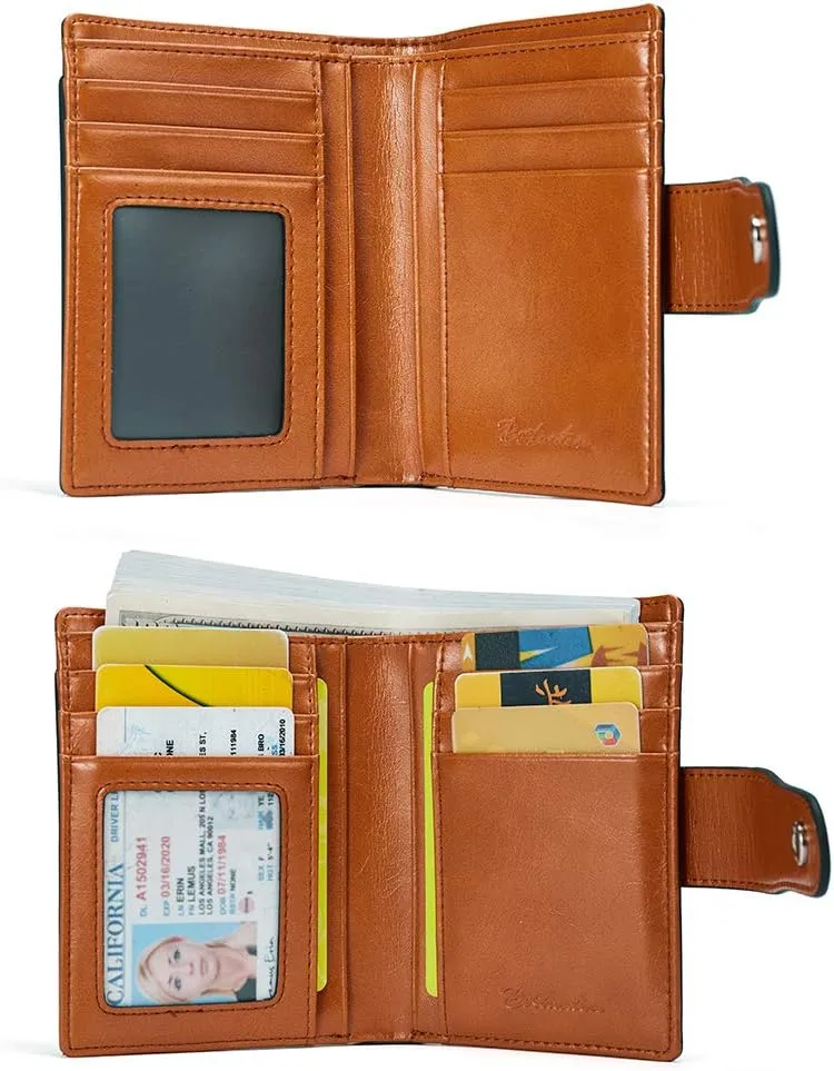 BOSTANTEN Women Leather Wallet RFID Blocking Small Bifold Zipper Pocket Wallet Card Case Purse with ID Window