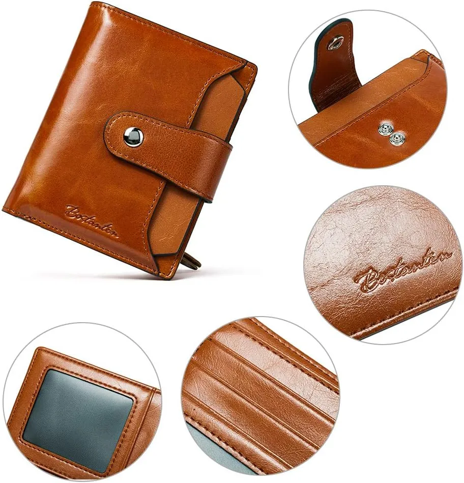 BOSTANTEN Women Leather Wallet RFID Blocking Small Bifold Zipper Pocket Wallet Card Case Purse with ID Window