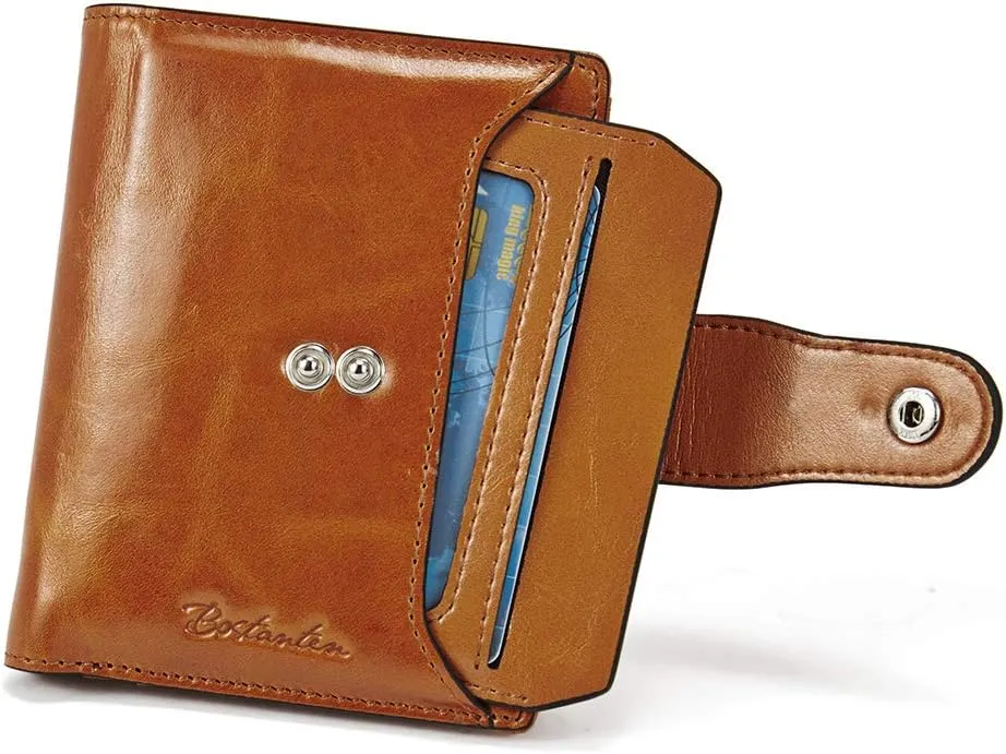 BOSTANTEN Women Leather Wallet RFID Blocking Small Bifold Zipper Pocket Wallet Card Case Purse with ID Window