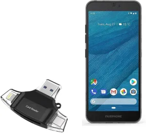 BoxWave Smart Gadget Compatible with Fairphone 3 - AllReader SD Card Reader, microSD Card Reader SD Compact USB - Jet Black