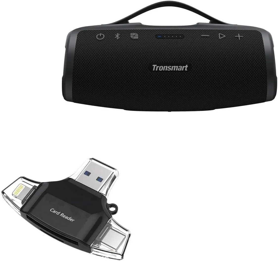 BoxWave Smart Gadget Compatible with Tronsmart Mirtune S100 Portable Outdoor Speaker - AllReader SD Card Reader, microSD Card Reader SD Compact USB - Jet Black