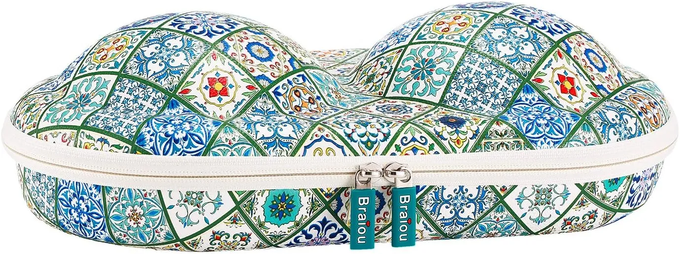 Bra Case Premium Lingerie Travel Bag Zip Underwear Organizer Bag for A-C Cup (Green Plaid)