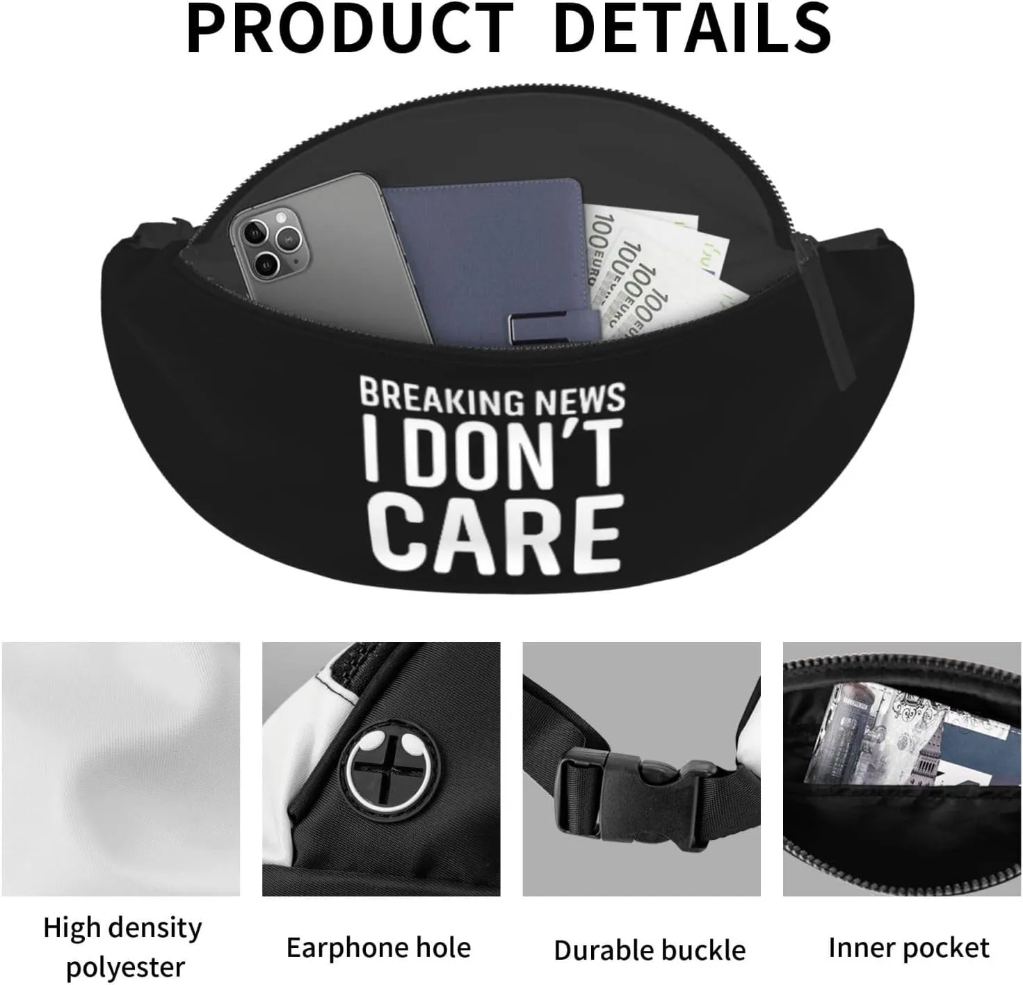 Breaking News I Don'T Care Leisure Waist Bag Outdoor Sports Running Waist Bag Business Travel Mobile Phone Bag