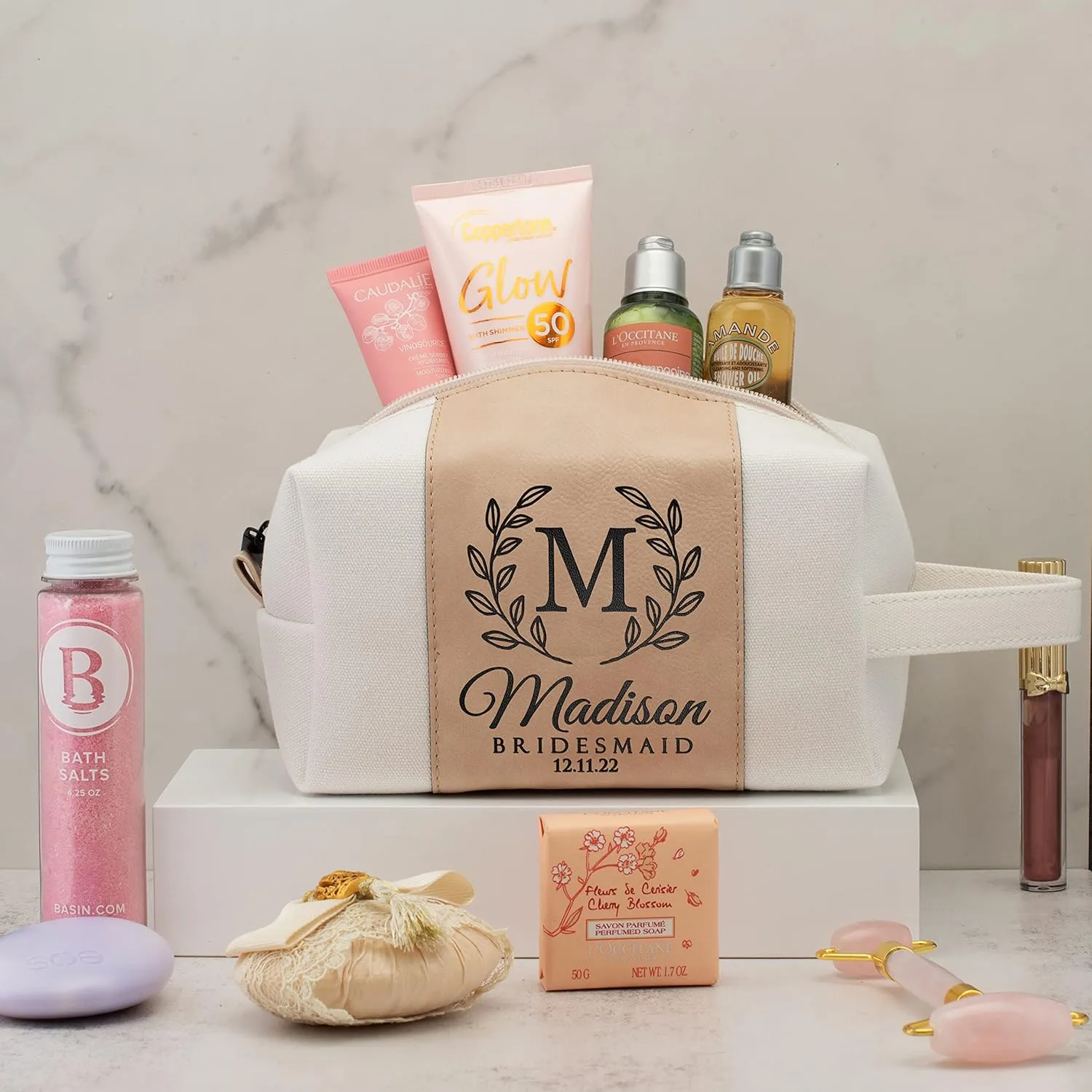 Bridesmaid Gifts Set of 3, Personalized Toiletry Bag for Women, 3 Design & 4 Color, Custom w/Name, Title, Date, Bridesmaid Proposal Gifts, Bridal Shower Gift, Bachalorette Party Favors, D1 - ROSEGOLD