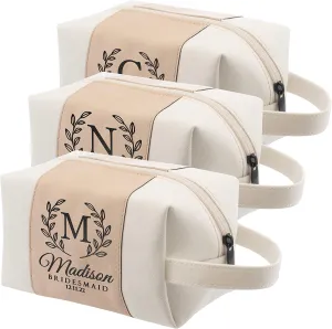 Bridesmaid Gifts Set of 3, Personalized Toiletry Bag for Women, 3 Design & 4 Color, Custom w/Name, Title, Date, Bridesmaid Proposal Gifts, Bridal Shower Gift, Bachalorette Party Favors, D1 - ROSEGOLD