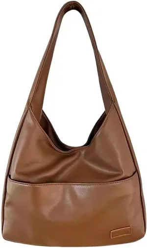 Brown Leather Tote Bag - Large Capacity Women's Everyday Hobo Weekender Purse