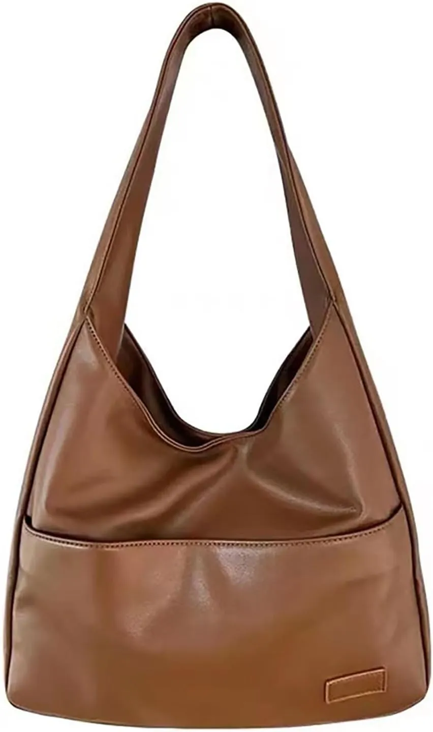 Brown Leather Tote Bag - Large Capacity Women's Everyday Hobo Weekender Purse