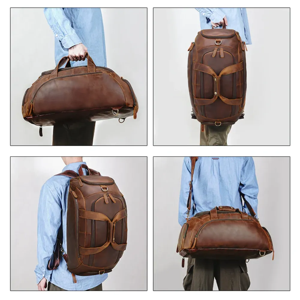 ﻿Brown Trove Leather Duffel Bag