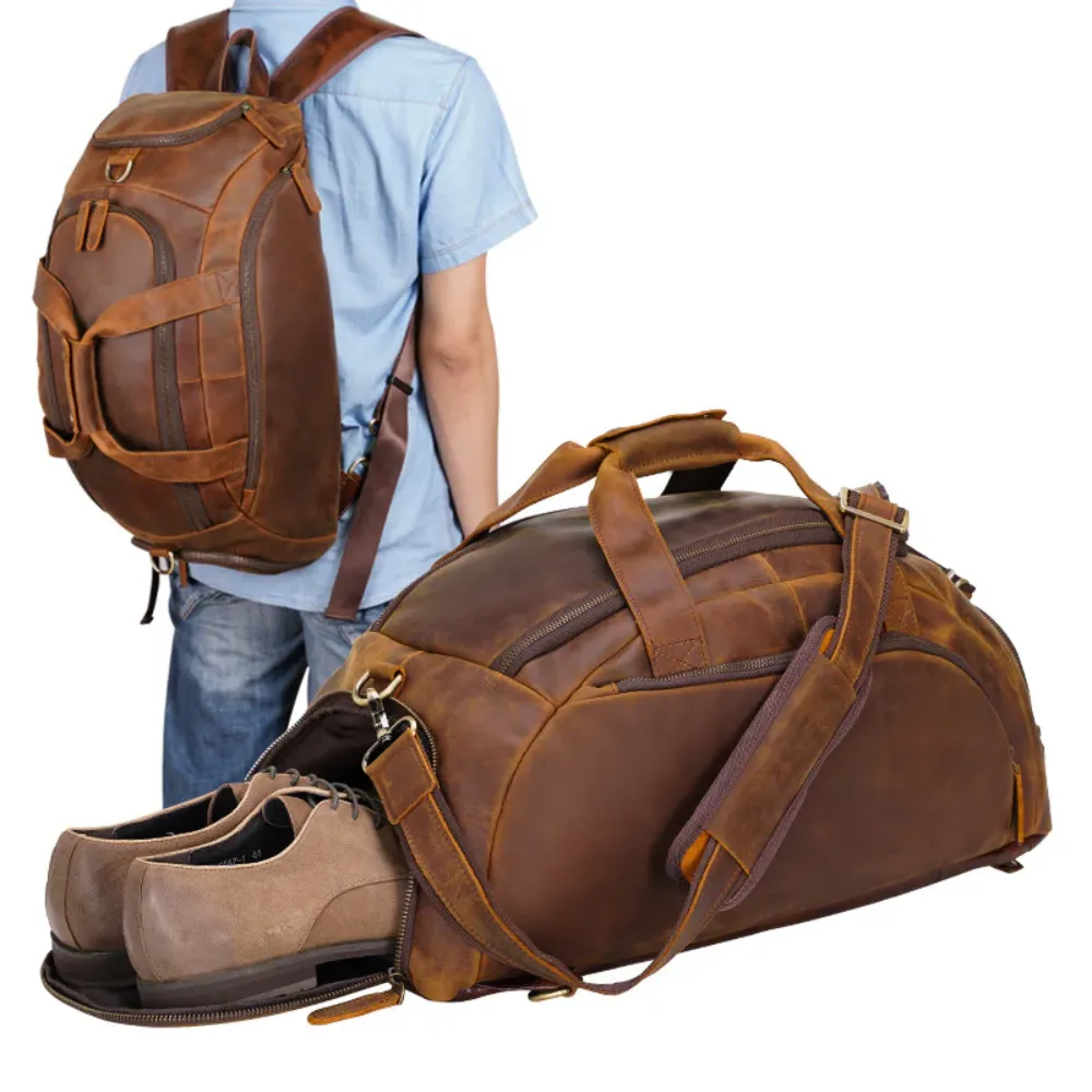 ﻿Brown Trove Leather Duffel Bag