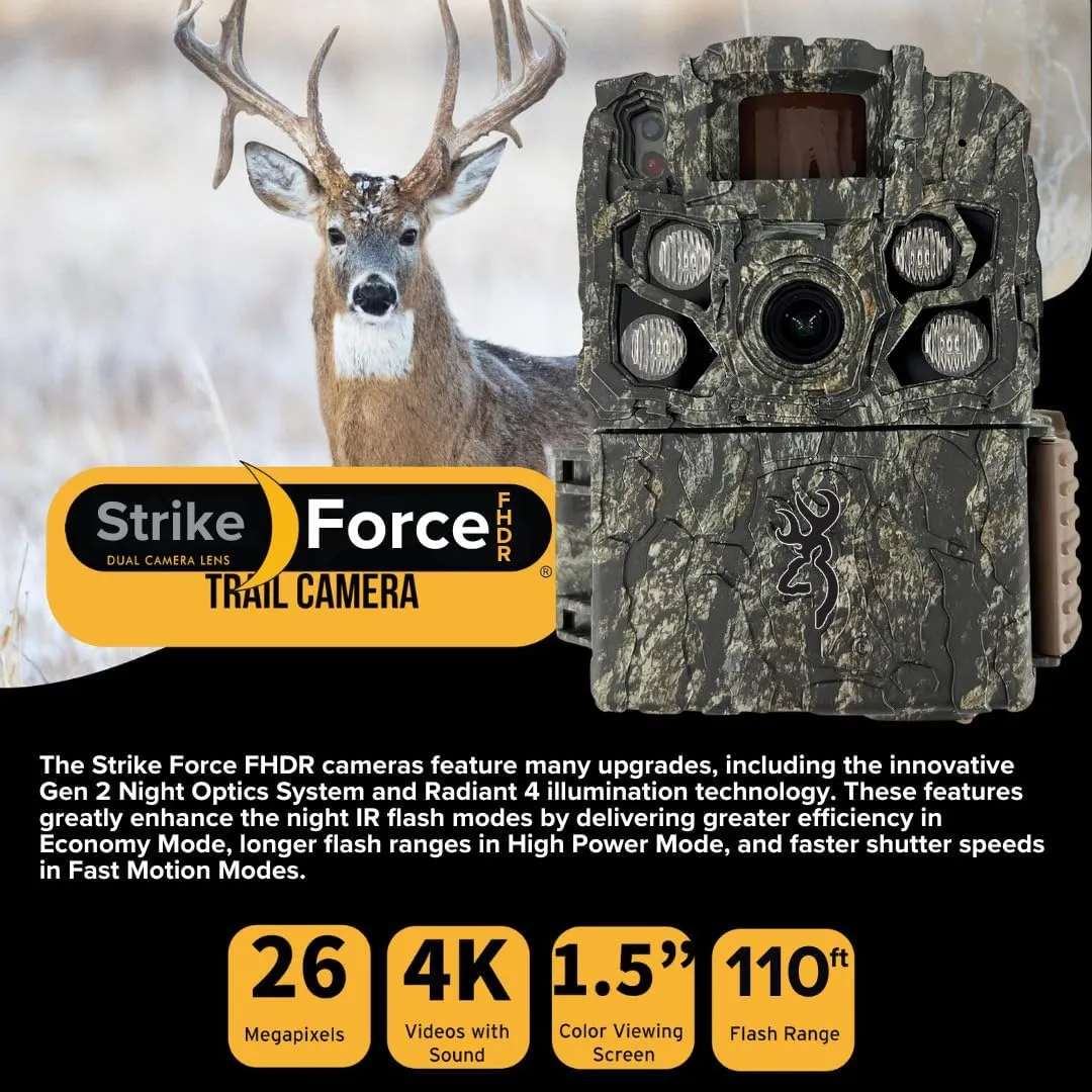Browning Trail Cameras Strike Force FHDR with Gen 2 Night Optics System Bundle with 32GB Memory Card and All-in-One High-Speed Card Reader (3 Items)
