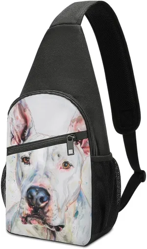 Bull Terrier Dog Watercolor Chest Bag for Men Small Sling Backpack Crossbody Sling Bags for Outdoors Hiking Traveling