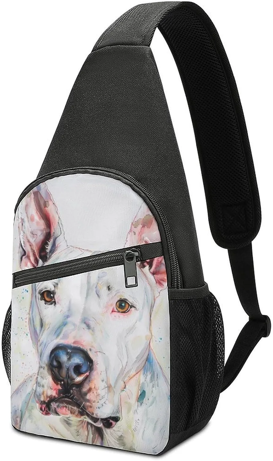 Bull Terrier Dog Watercolor Chest Bag for Men Small Sling Backpack Crossbody Sling Bags for Outdoors Hiking Traveling