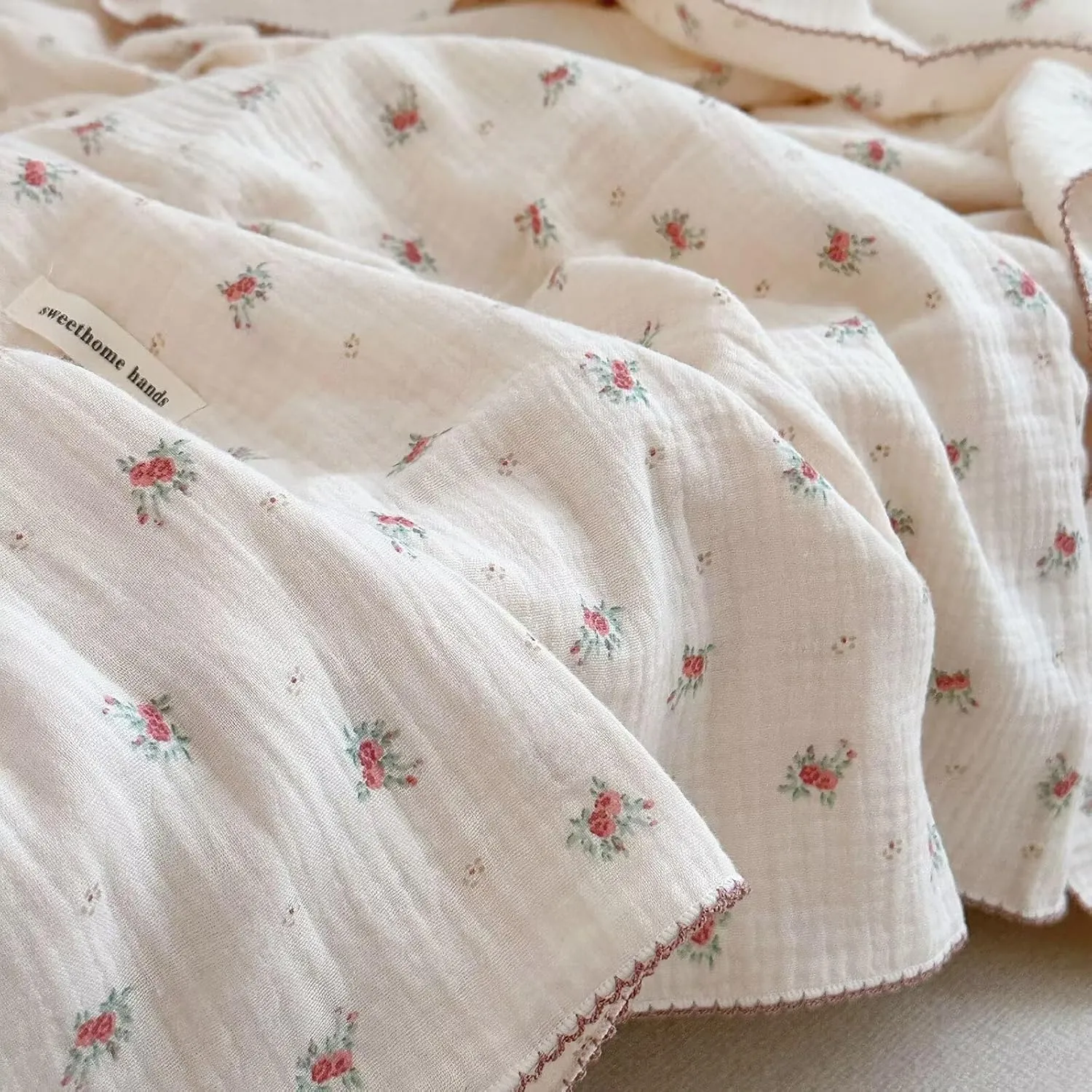 BuLuTu Toddler Blanket Muslin Cotton Baby Blanket Soft Nursery Bed Blankets Shabby Chic Crib Blanket Baby Boys Girls Swaddle Blankets,4-Layer Large Cotton Quilt Blankets,Berry Pattern,47"x51"