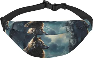 Bumbag Fanny Pack for Women Men Waist Pack Fashion Bum Bag Tiger Pattern Waist Bag for Sport Hiking Travel, Two Wolves, One Size
