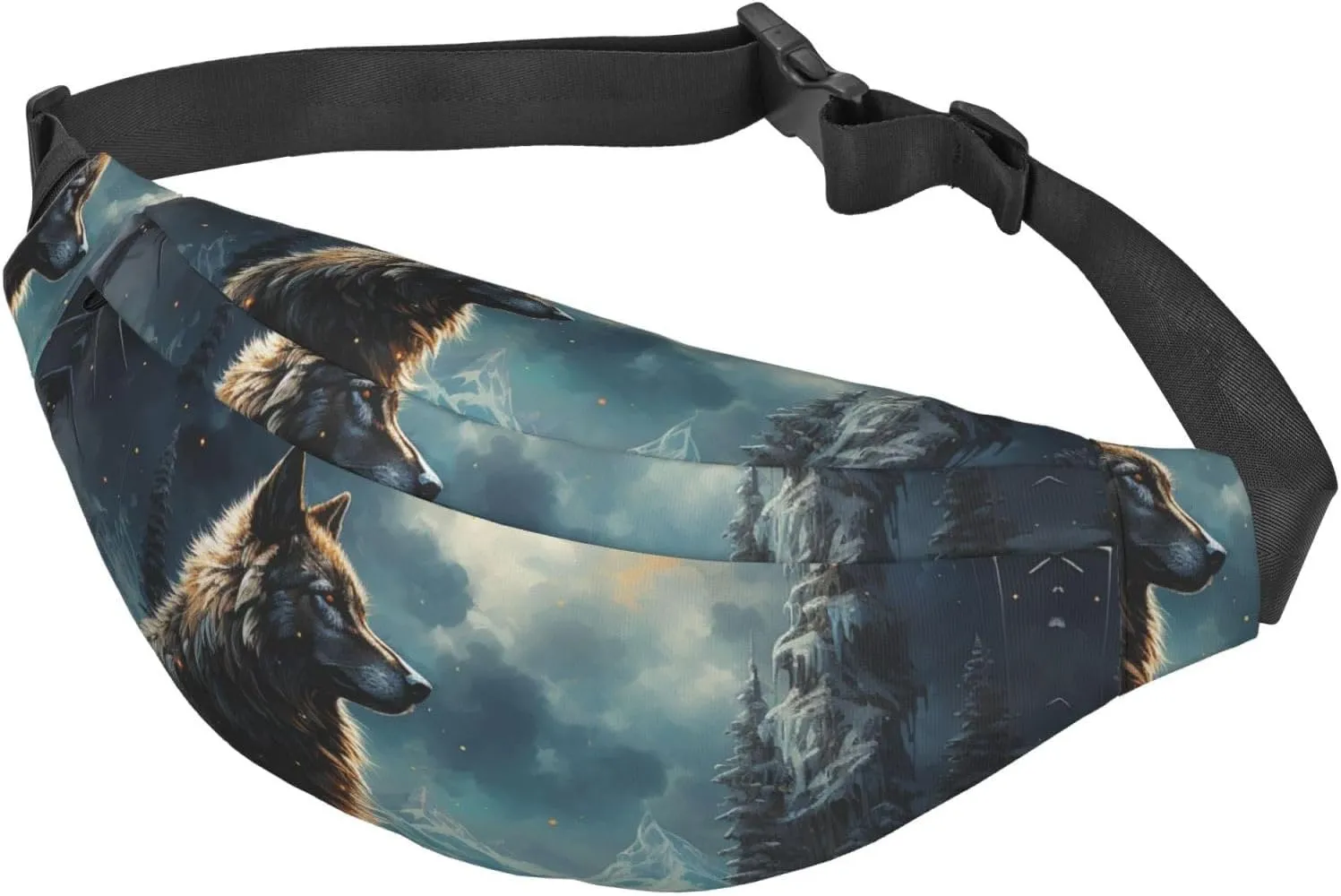 Bumbag Fanny Pack for Women Men Waist Pack Fashion Bum Bag Tiger Pattern Waist Bag for Sport Hiking Travel, Two Wolves, One Size