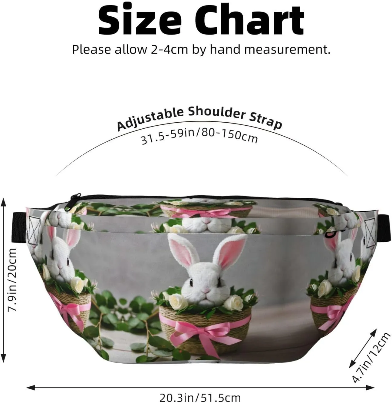Bunny Rosette Multi-Purpose Fanny Pack and Crossbody Bag - High Capacity with Zipper Pockets, Ideal for Men and Women