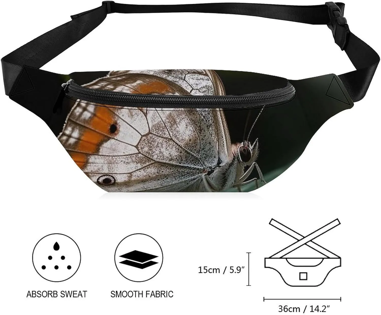 Butterfly on Green Plant Fanny Pack for Women Men Waist Bag Waterproof Belt Bag with Adjustable Strap