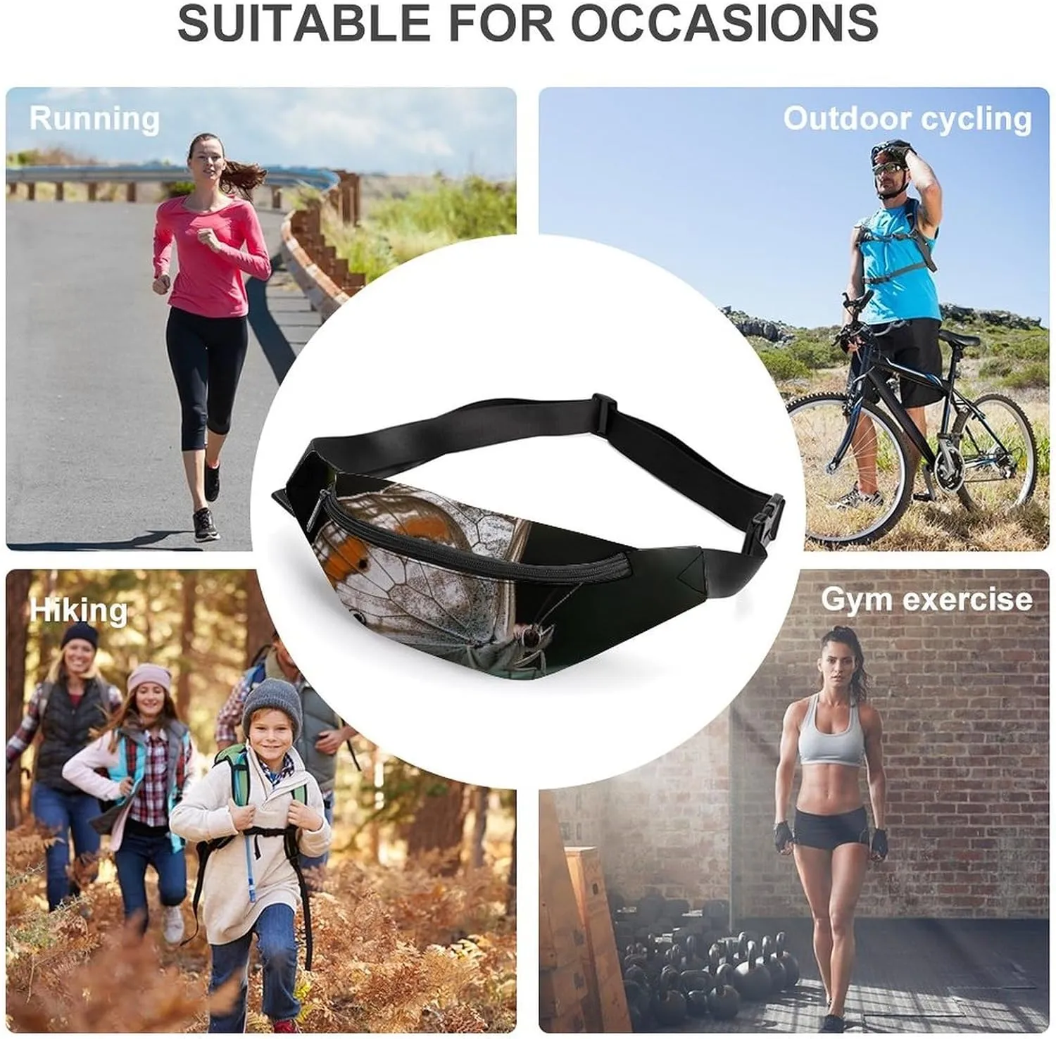 Butterfly on Green Plant Fanny Pack for Women Men Waist Bag Waterproof Belt Bag with Adjustable Strap