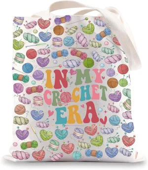 BWWKTOP Crochet Tote Bag - Crochet Lover Gift 'In My Crochet Era' Canvas Shoulder Bag for Knitting (CROCHET ERA)