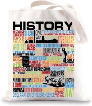 BWWKTOP Funny Teacher Canvas Tote Bag - America History Lover Gift for History Geek or Historian