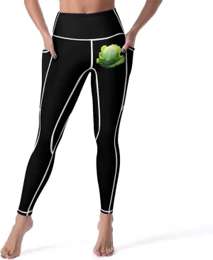 Cabbage Leggings for Women High Waisted Yoga Pants Workout Athletic Running Pants