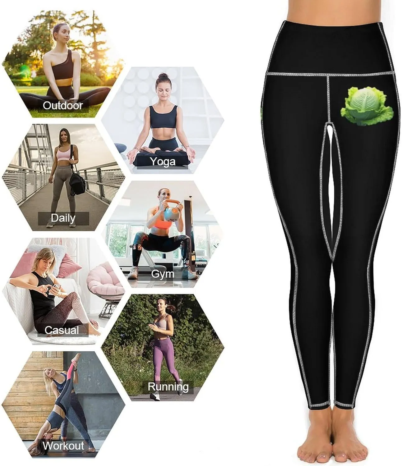Cabbage Leggings for Women High Waisted Yoga Pants Workout Athletic Running Pants