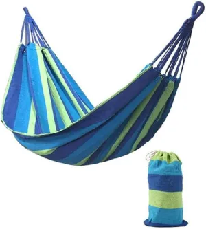 Camping Hunting Hammock Outdoor 28080Mm 2 Persons Striped Leisure Bed Thickened Canvas Hanging Bed Sleeping Swing Blue
