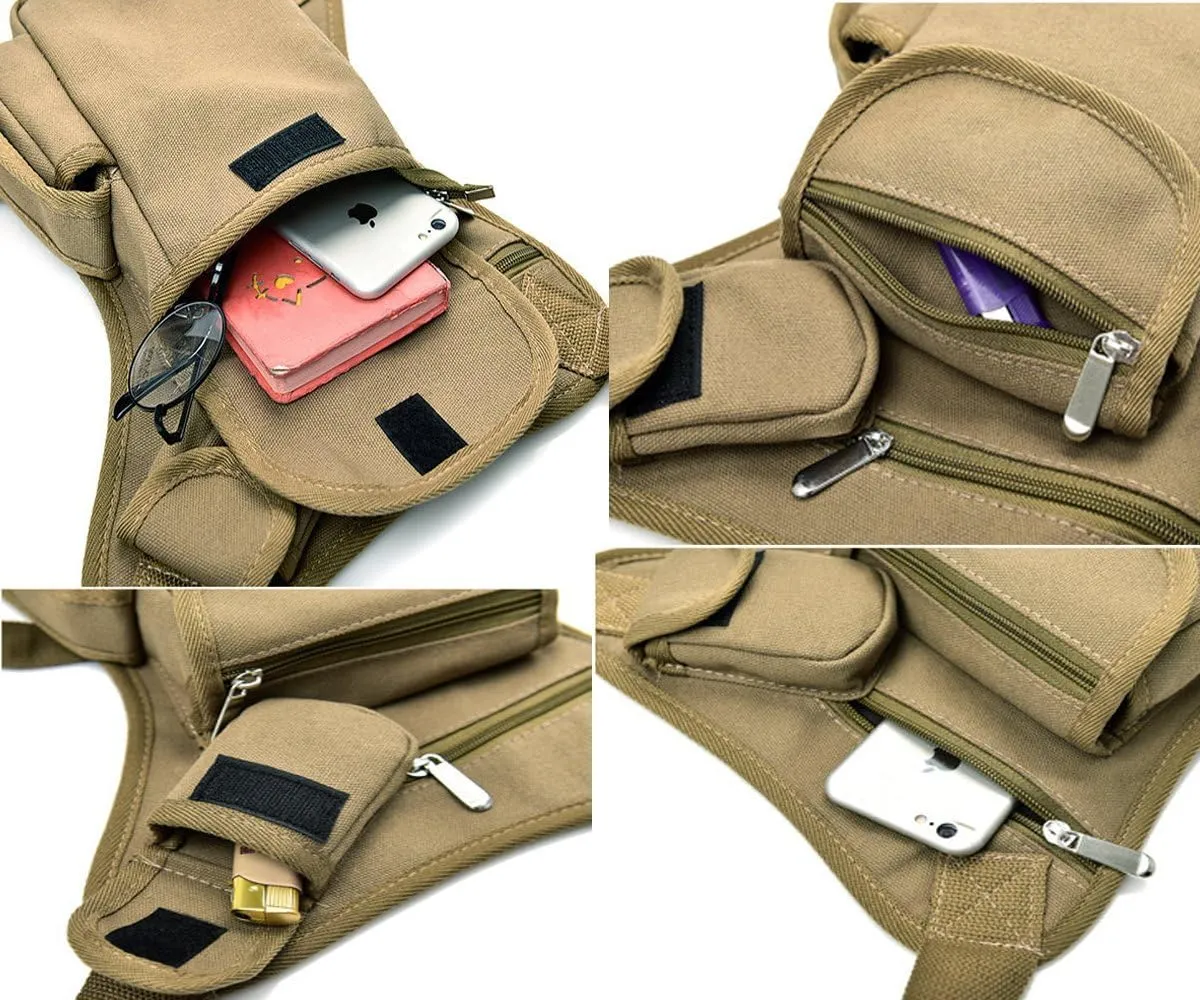 Canvas Hiking Waist Fanny Pack Tactical Drop Leg Bag Purse Running Waist Belt Hip Bag Outdoors Motorcycle Bike Cycling Pouch Shoulder Bag