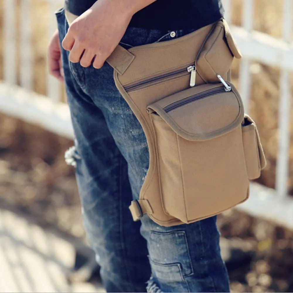 Canvas Hiking Waist Fanny Pack Tactical Drop Leg Bag Purse Running Waist Belt Hip Bag Outdoors Motorcycle Bike Cycling Pouch Shoulder Bag