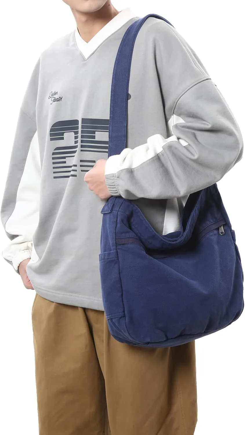 Canvas Hobo Crossbody Shoulder Tote Bag for Women and Men Large Purse Messenger Bag Travel Work Shopping