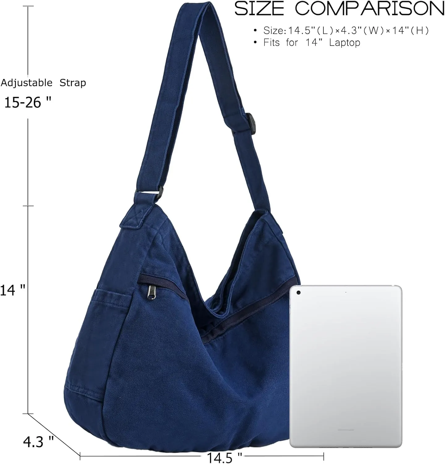 Canvas Hobo Crossbody Shoulder Tote Bag for Women and Men Large Purse Messenger Bag Travel Work Shopping