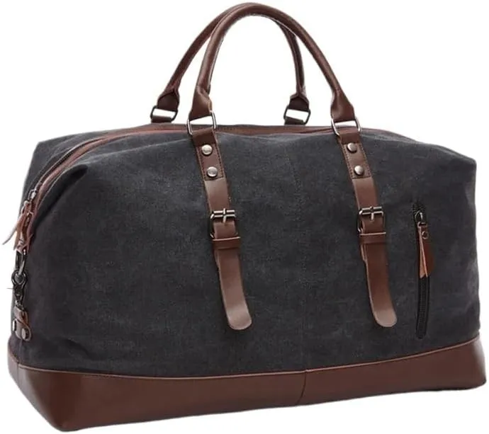 Canvas Leather Men Travel Bags Carry On Luggage Bag Men Duffel Bag Handbag Travel Tote Large Weekend Bag Dropshipping(Black Large)