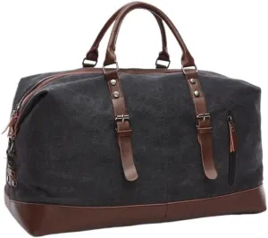 Canvas Leather Men Travel Bags Carry On Luggage Bag Men Duffel Bag Handbag Travel Tote Large Weekend Bag Dropshipping(Black Large)