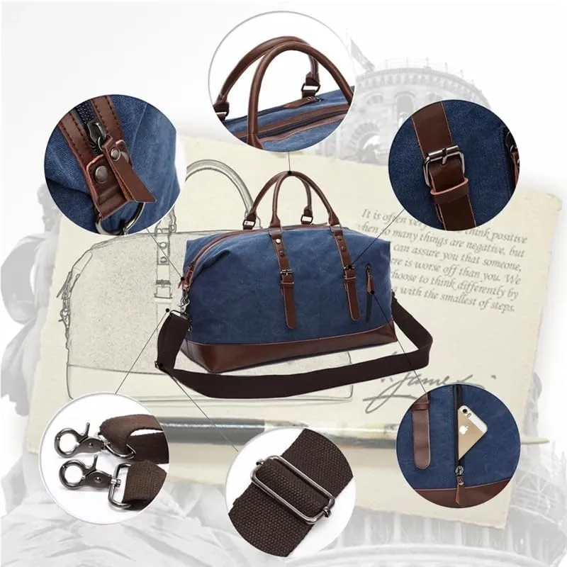 Canvas Leather Men Travel Bags Carry On Luggage Bag Men Duffel Bag Handbag Travel Tote Large Weekend Bag Dropshipping(Black Large)
