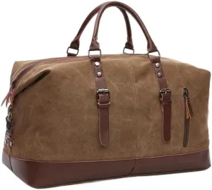 Canvas Leather Men Travel Bags Carry On Luggage Bag Men Duffel Bag Handbag Travel Tote Large Weekend Bag Dropshipping(Coffee Large)