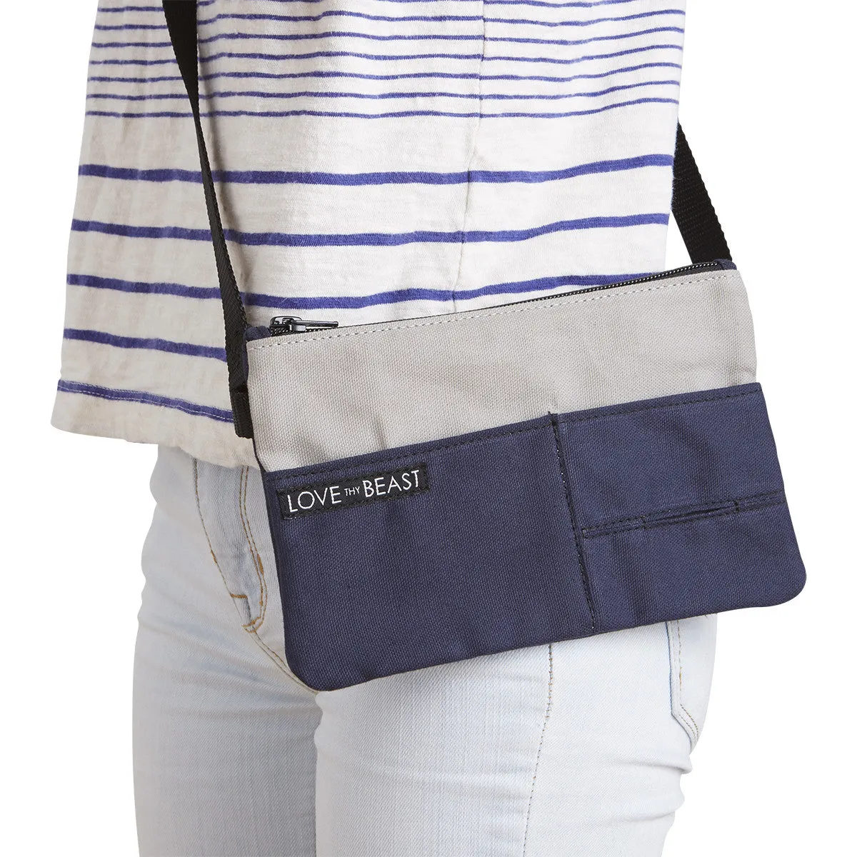 Canvas Pouch Navy - Cross body   Pet Tote Attachment