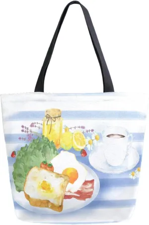 Canvas Tote Bag Coffee Breakfast Flowers Woman Beach Bag Honey Lemon Shoulder Bag School Had Bag Handbag Holiday Gift