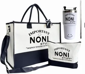 Canvas Tote Bag for Women, 20 oz Stainless Steel Water Cup, Important Noni Tote Bag, Noni Shopping Bag, Travel Bag Gifts for Grandma, Canvas Tote Bag With Zipper, Mothers Day Birthday Christmas Gift