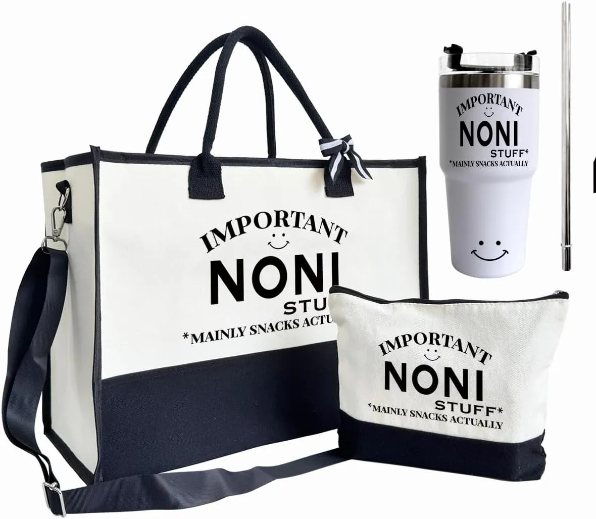 Canvas Tote Bag for Women, 20 oz Stainless Steel Water Cup, Important Noni Tote Bag, Noni Shopping Bag, Travel Bag Gifts for Grandma, Canvas Tote Bag With Zipper, Mothers Day Birthday Christmas Gift