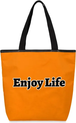 Canvas Tote Bag for Women Men Enjoy Life, Grey Canvas Handbag Shoulder Tote Bag