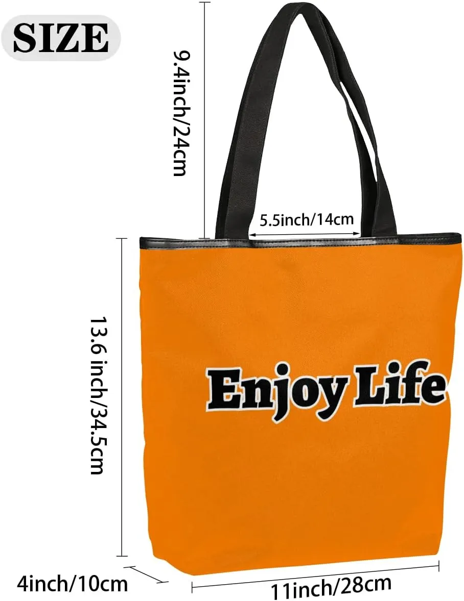 Canvas Tote Bag for Women Men Enjoy Life, Grey Canvas Handbag Shoulder Tote Bag