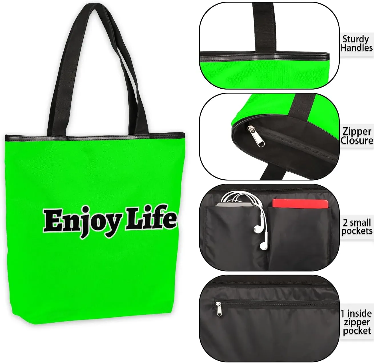 Canvas Tote Bag for Women Men Enjoy Life, Grey Canvas Handbag Shoulder Tote Bag