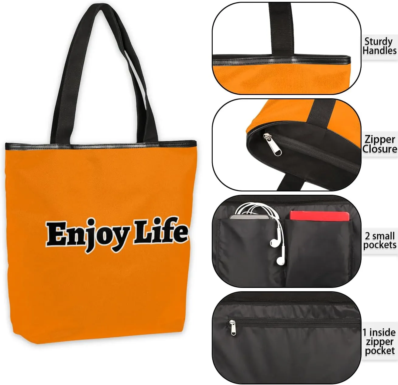 Canvas Tote Bag for Women Men Enjoy Life, Grey Canvas Handbag Shoulder Tote Bag