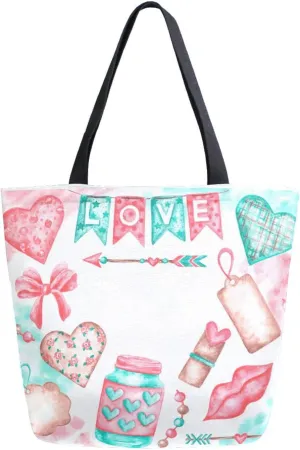Canvas Tote Bag Love Watercolor Frame Women Shoulder Bag Reusable Grocery Bags Large Handbag Travel Shopping Bag for School Nursing Gift Outdoors