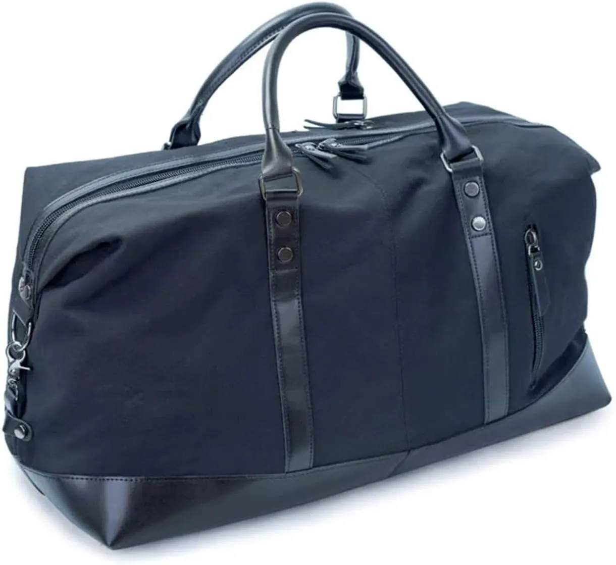 Canvas Travel Bag Men PU Leather Outdoor Luggage Travel Fitness Photography Bag Large Capacity Handbag Backpack(Dark Blue)