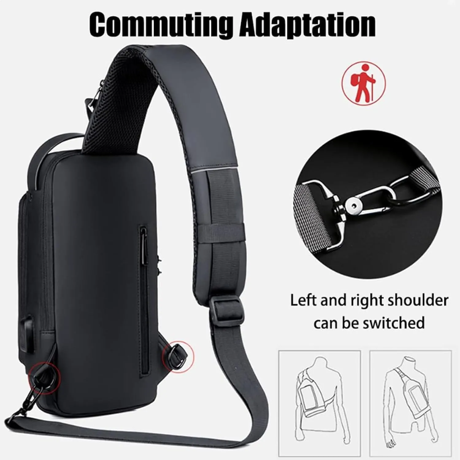 Carbon Fiber Streamline Anti-theft Sling Bag, USB Charging Sport Sling, Sport Waterproof Shoulder Bag, for Travel Gym Sports (2black)