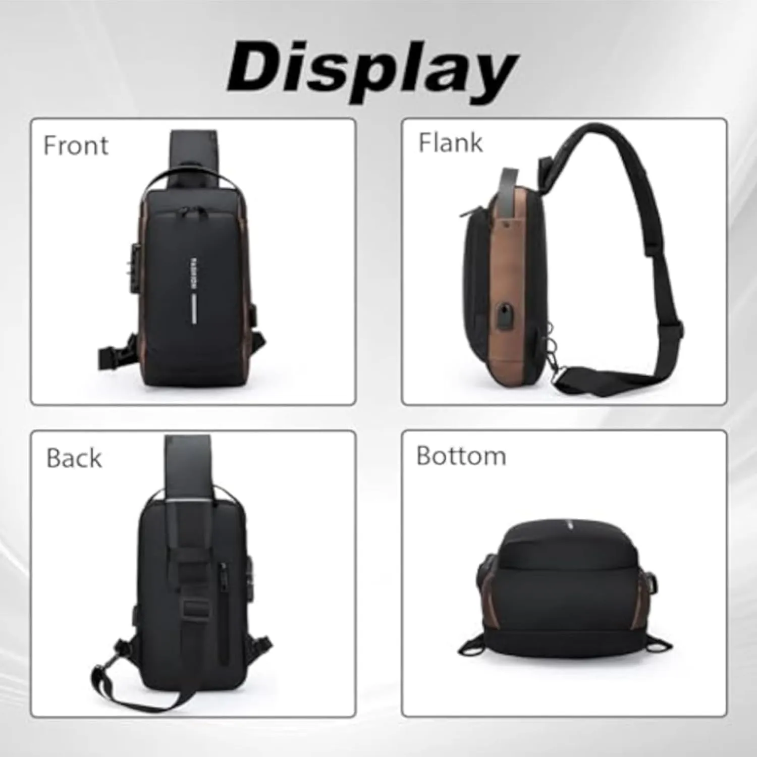 Carbon Fiber Streamline Anti-theft Sling Bag, USB Charging Sport Sling, Sport Waterproof Shoulder Bag, for Travel Gym Sports (2black)