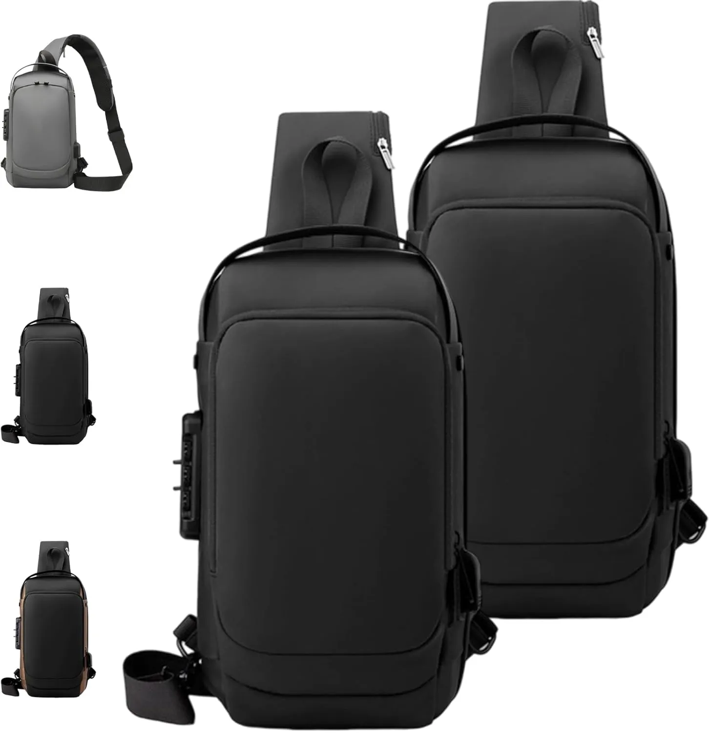 Carbon Fiber Streamline Anti-theft Sling Bag, USB Charging Sport Sling, Sport Waterproof Shoulder Bag, for Travel Gym Sports (2black)
